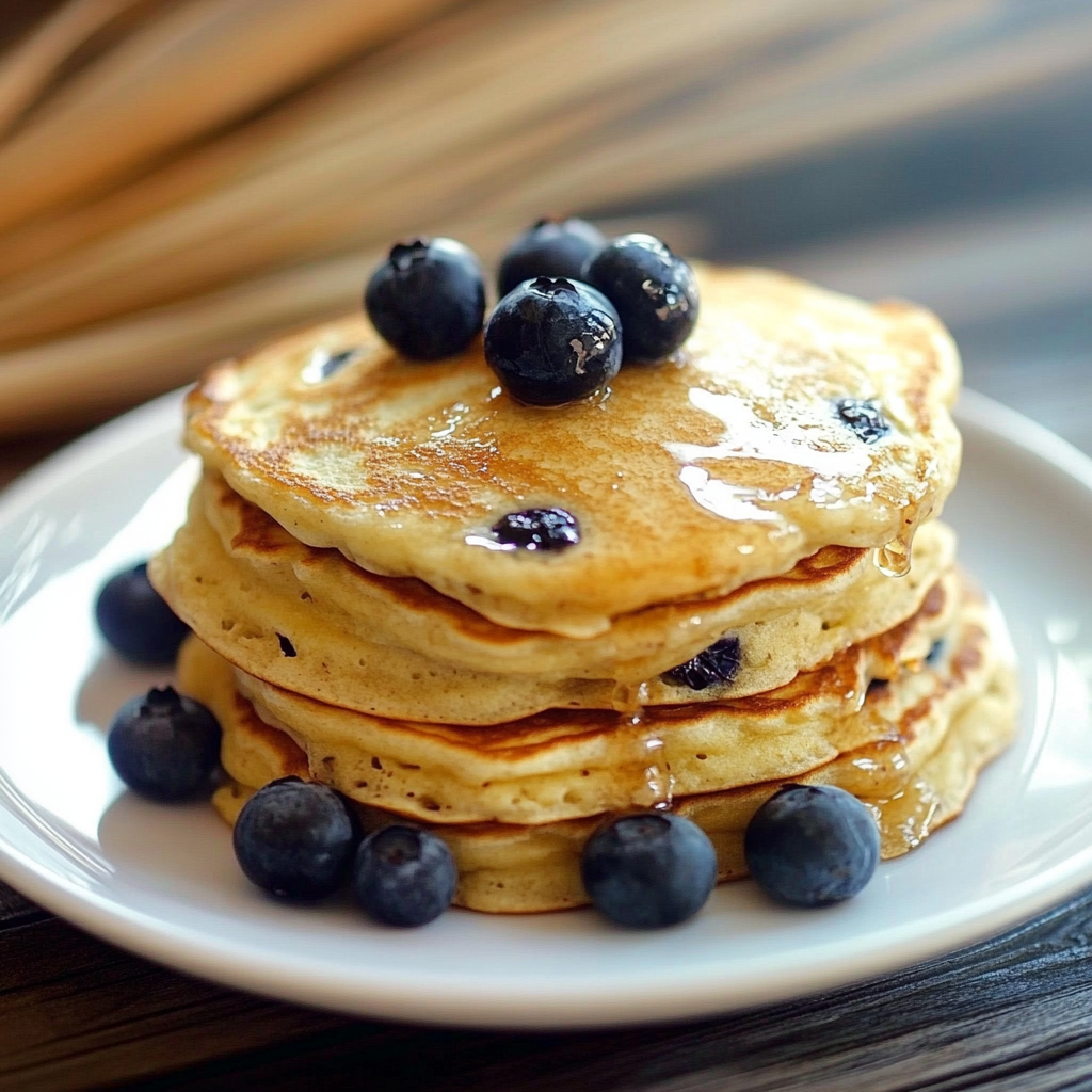 Fluffy Greek Yogurt Pancakes with Blueberries