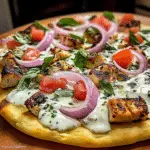 Gyro Pizza with a Tzatziki Drizzle