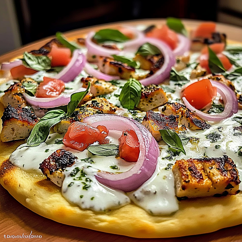 Gyro Pizza with a Tzatziki Drizzle