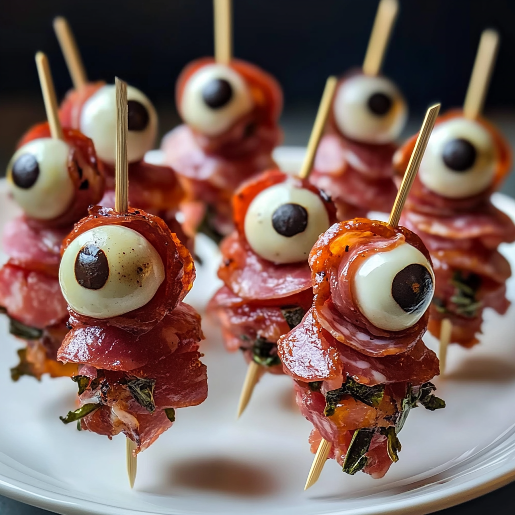 Eerie Skewered Salami Eyeballs: A Spooky Treat