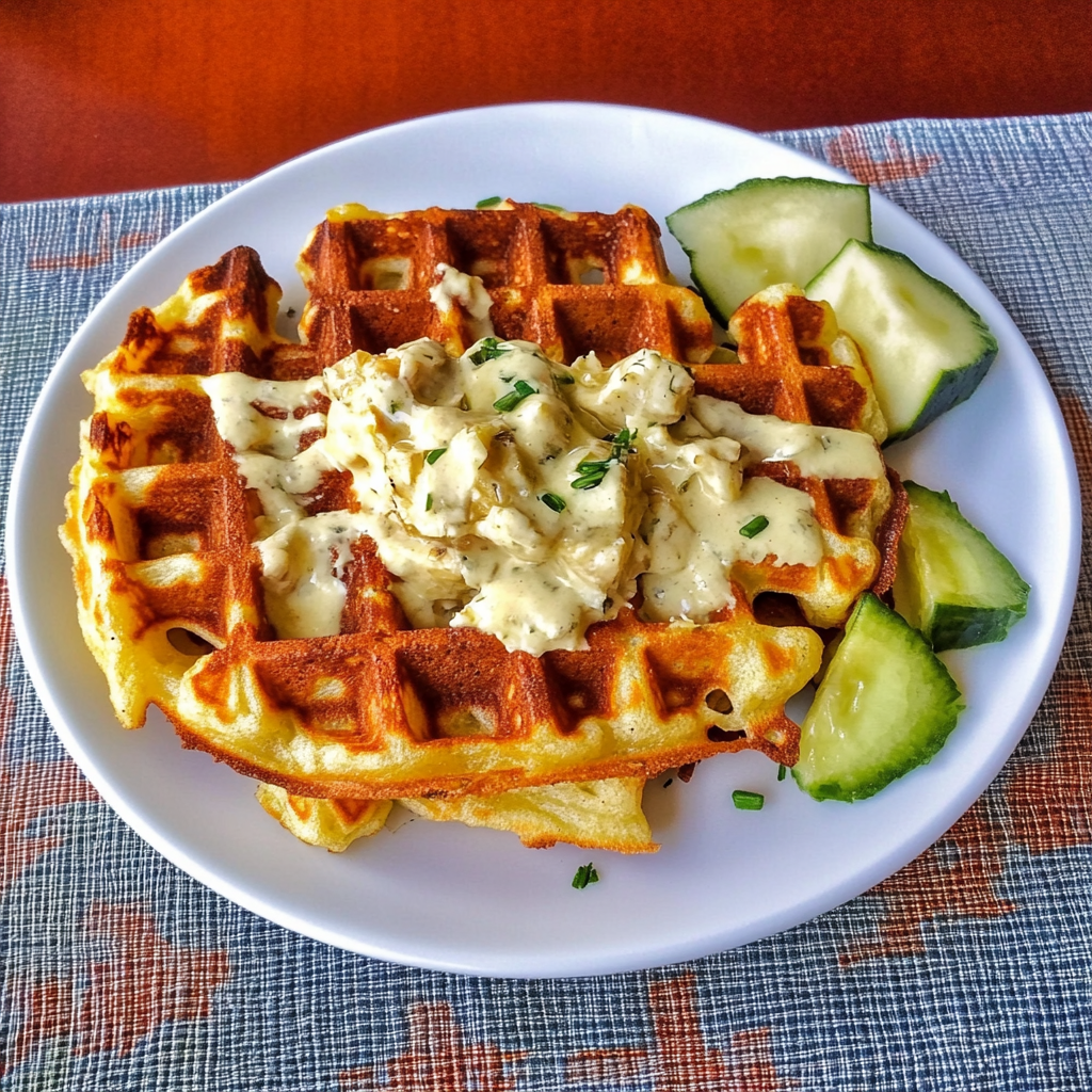 Cheesy Potato Waffles with Garlic and Chives