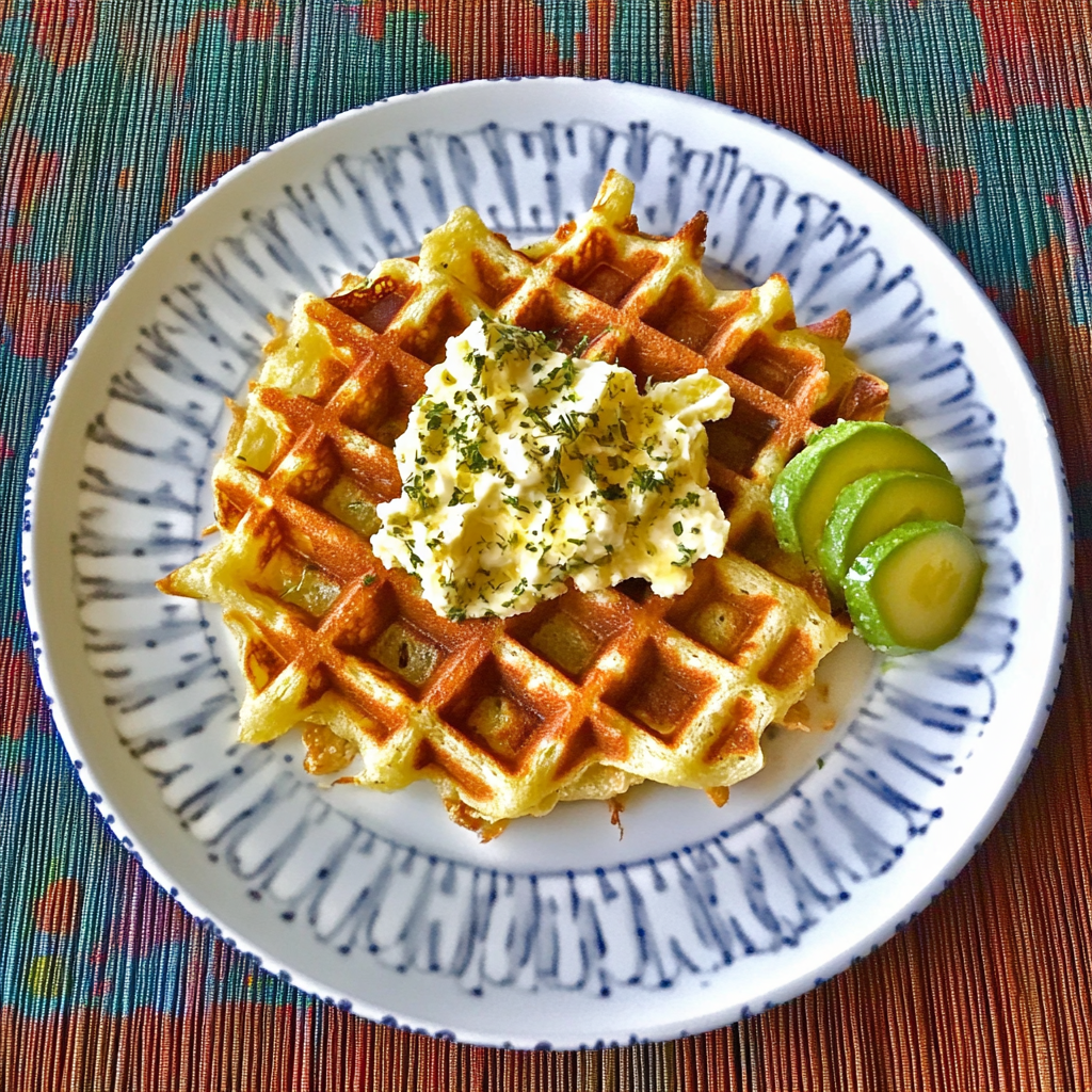 Cheesy Potato Waffles with Garlic and Chives