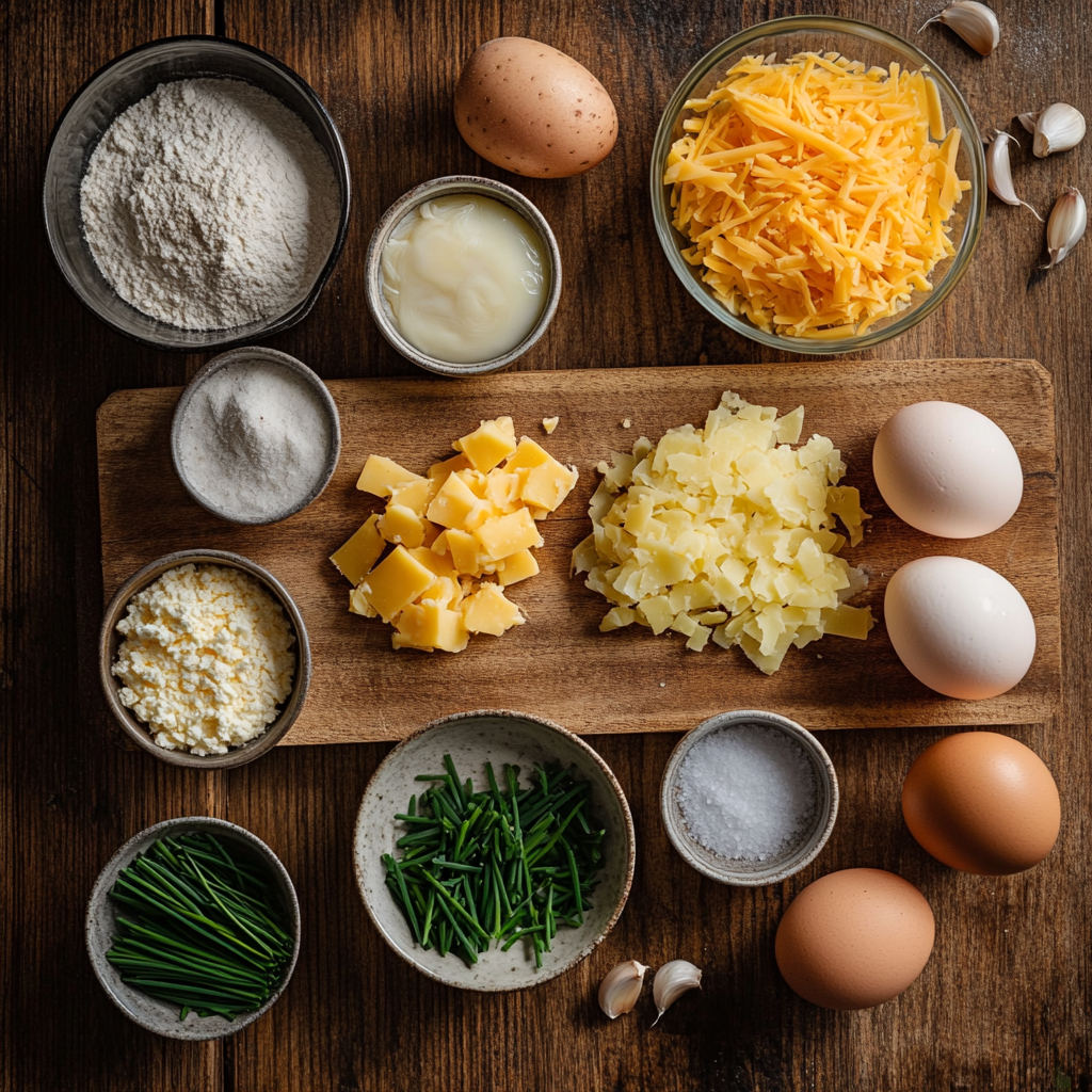 Cheesy Potato Waffles with Garlic and Chives ingredients