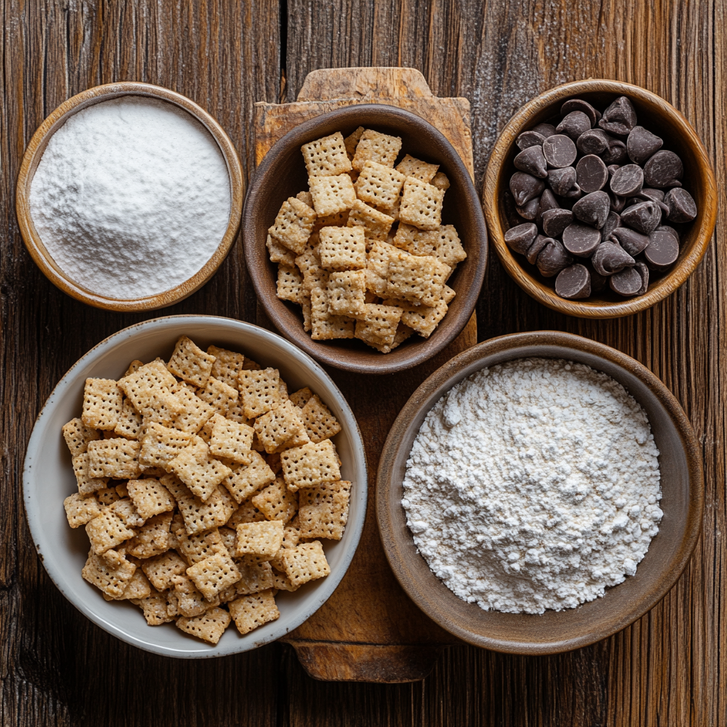 Christmas Muddy Buddies ingredients