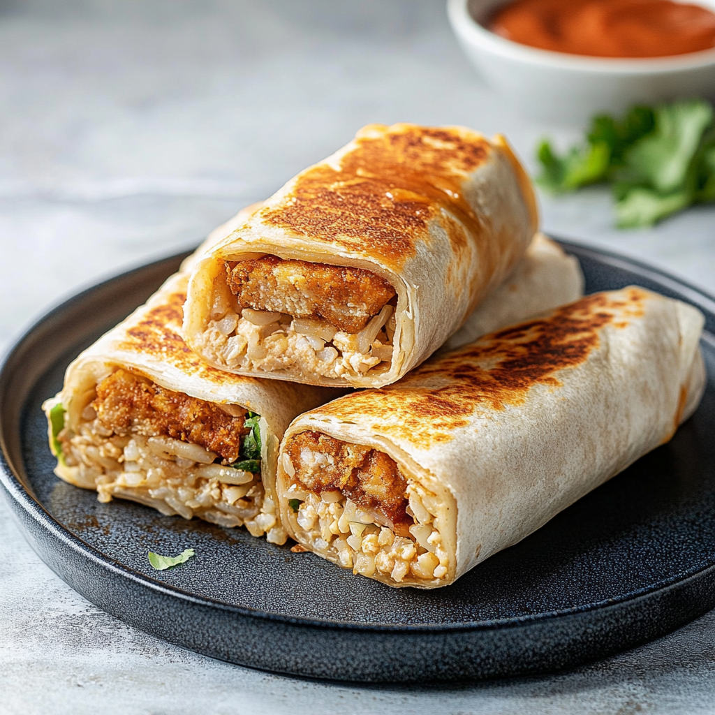 Crispy Chicken, Rice, & Bean Burritos