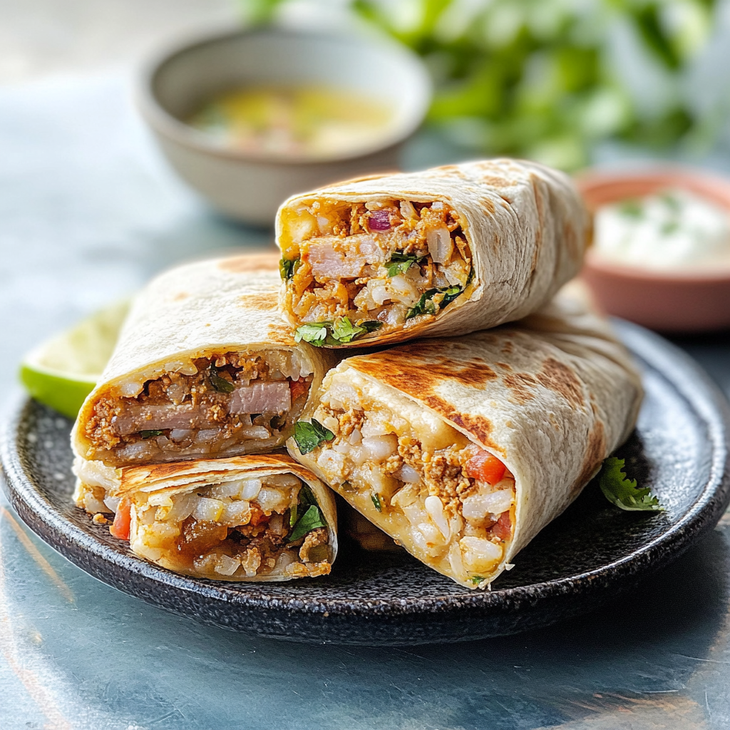 Crispy Chicken, Rice, & Bean Burritos