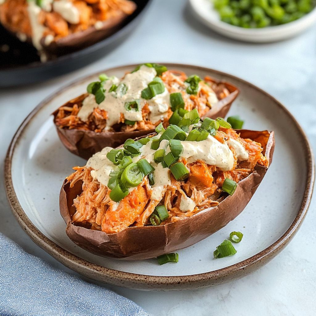 Instant Pot Buffalo Chicken Stuffed Sweet Potatoes