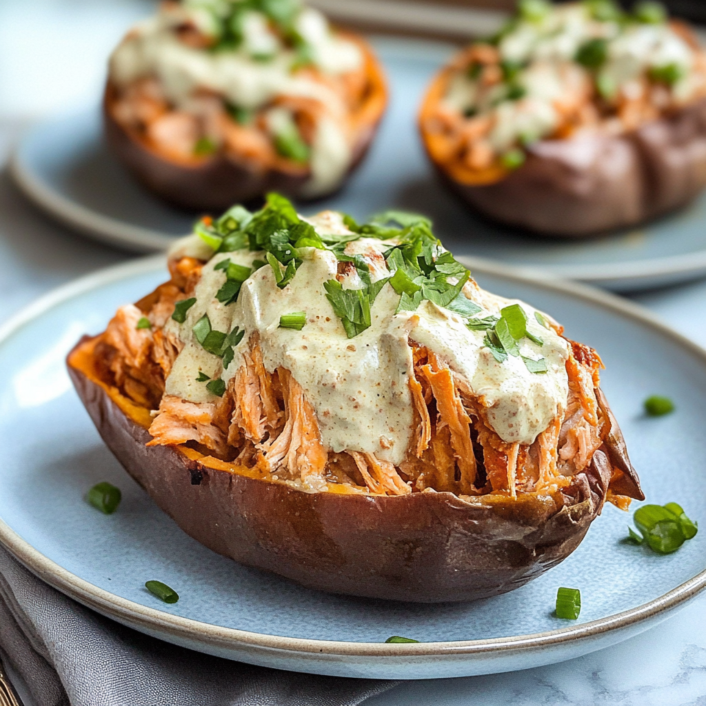 Instant Pot Buffalo Chicken Stuffed Sweet Potatoes