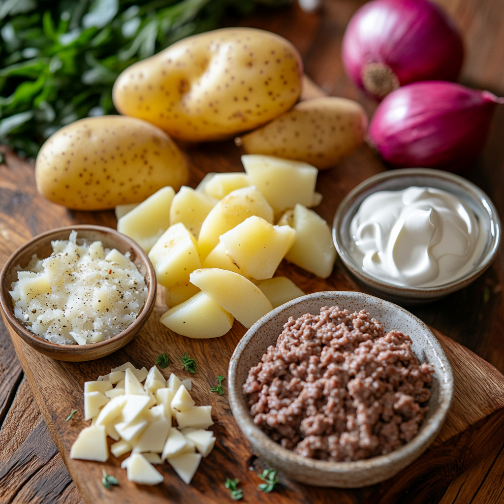 Potato and Meatball Gratin ingredients