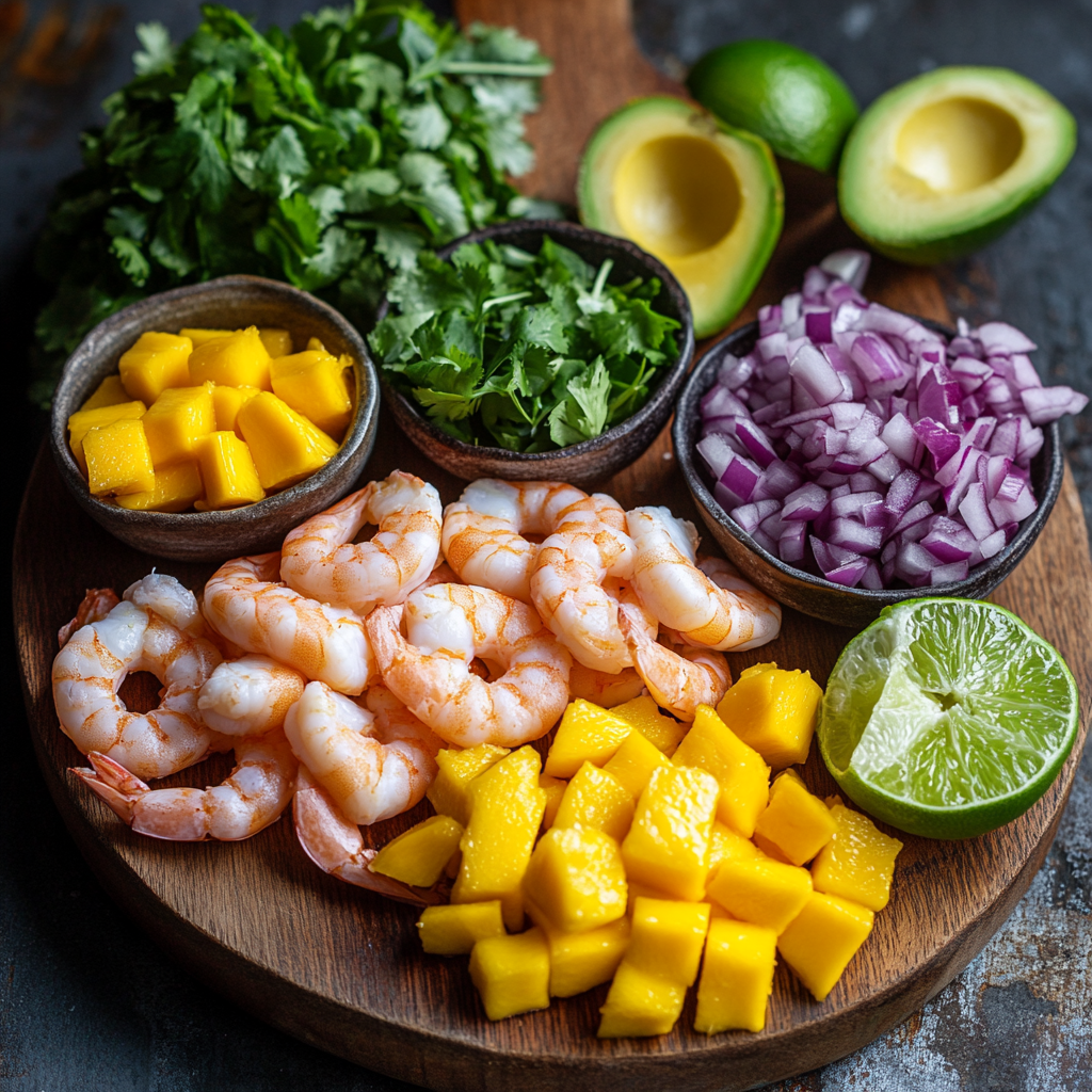 Christmas Prawn Mango Avocado Summer Salad ingredients