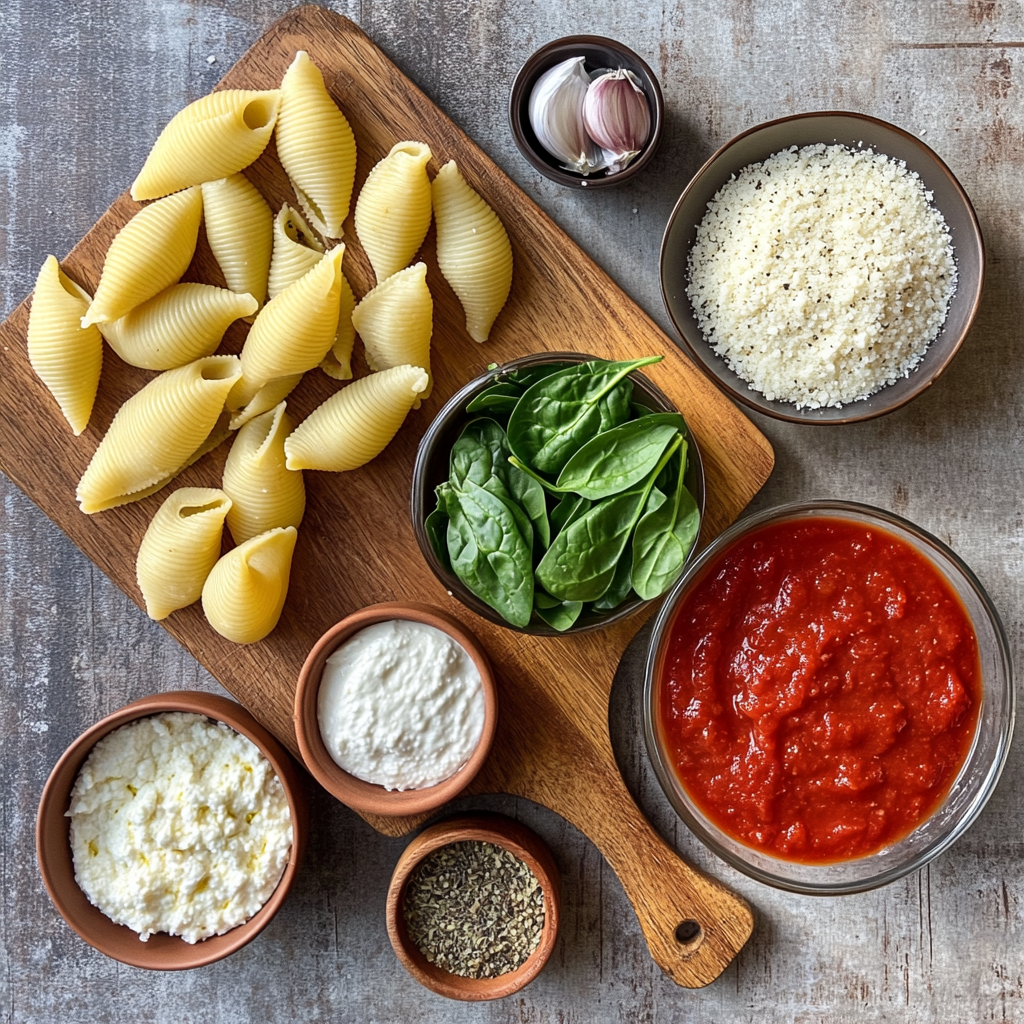 Christmas Stuffed Pasta Shells with Spinach & Ricotta ingredients