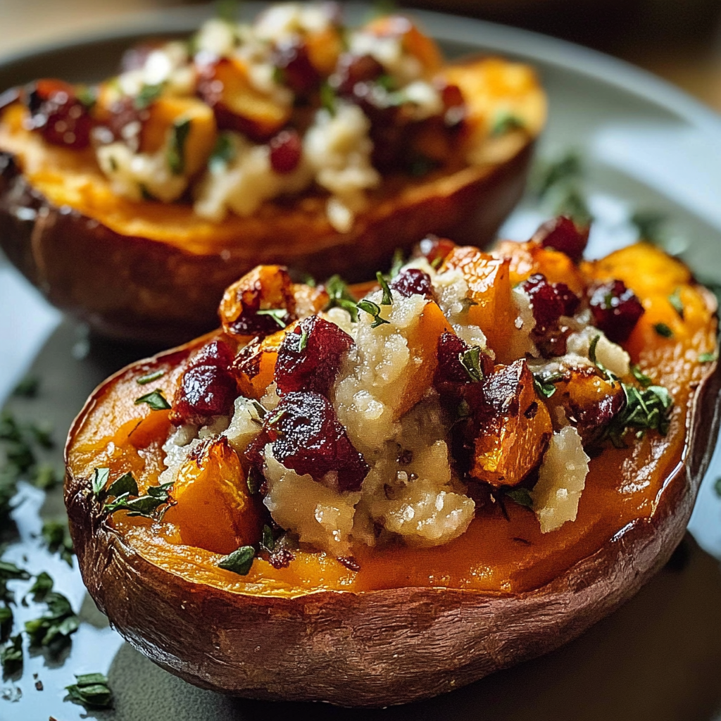 Cranberry Apple Twice Baked Sweet Potatoes