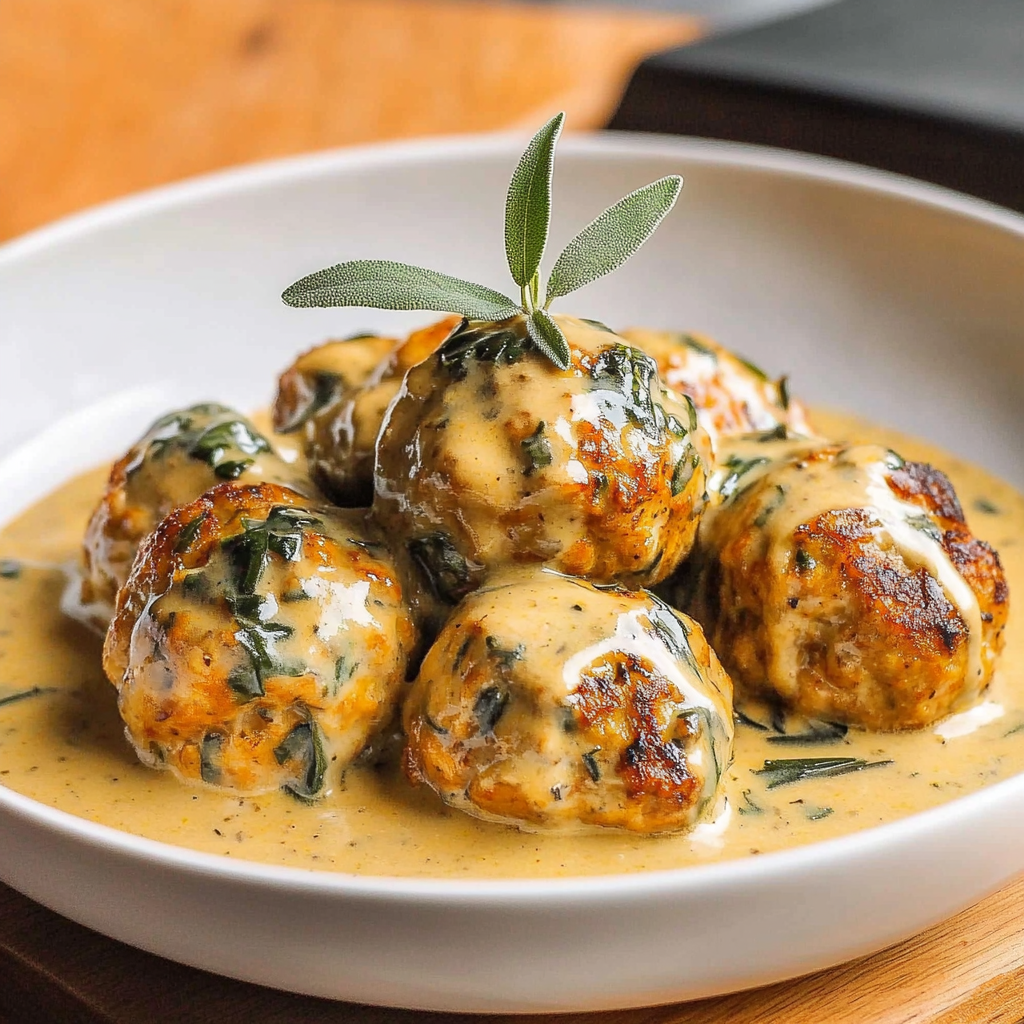 Pumpkin Chicken Meatballs in Sage Cream Sauce