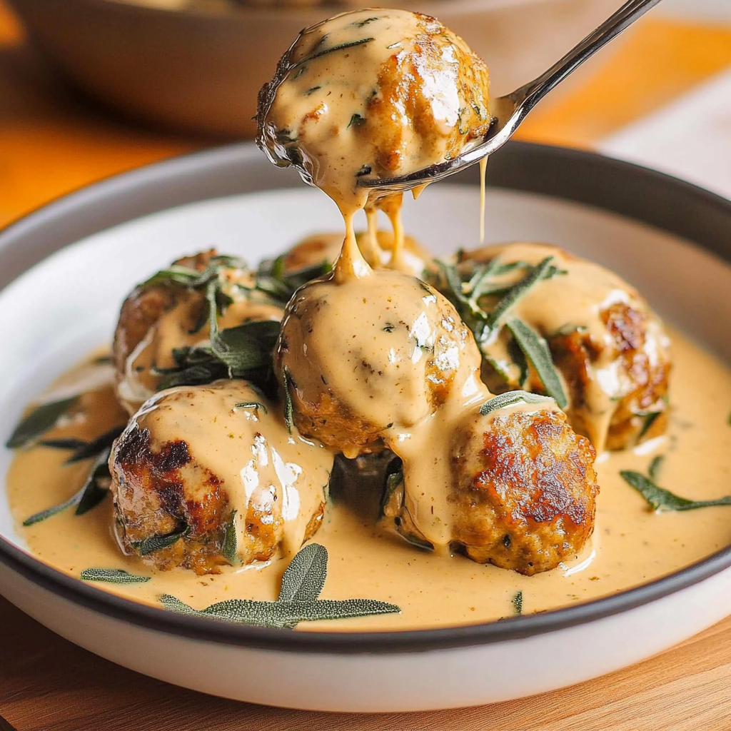 Pumpkin Chicken Meatballs in Sage Cream Sauce