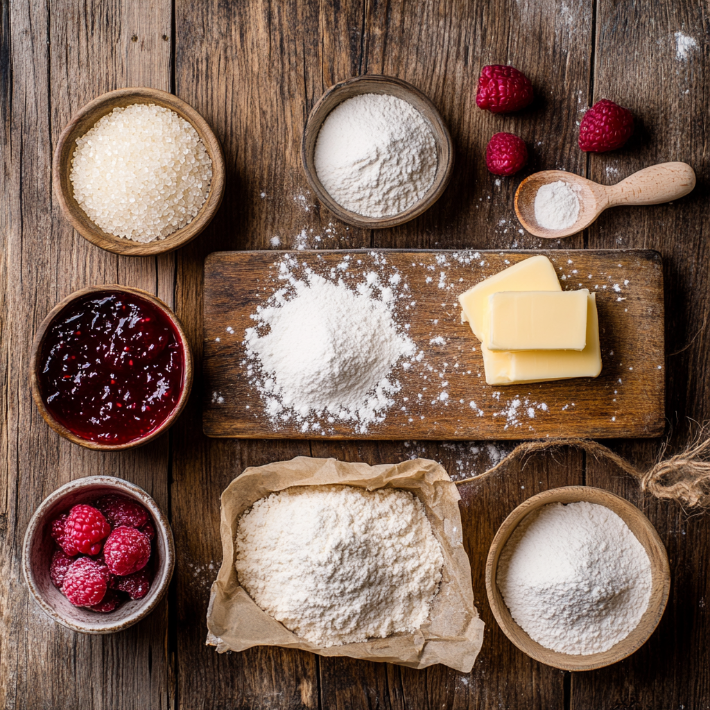 Shortbread Linzer Cookies with Raspberry Jam ingredients
