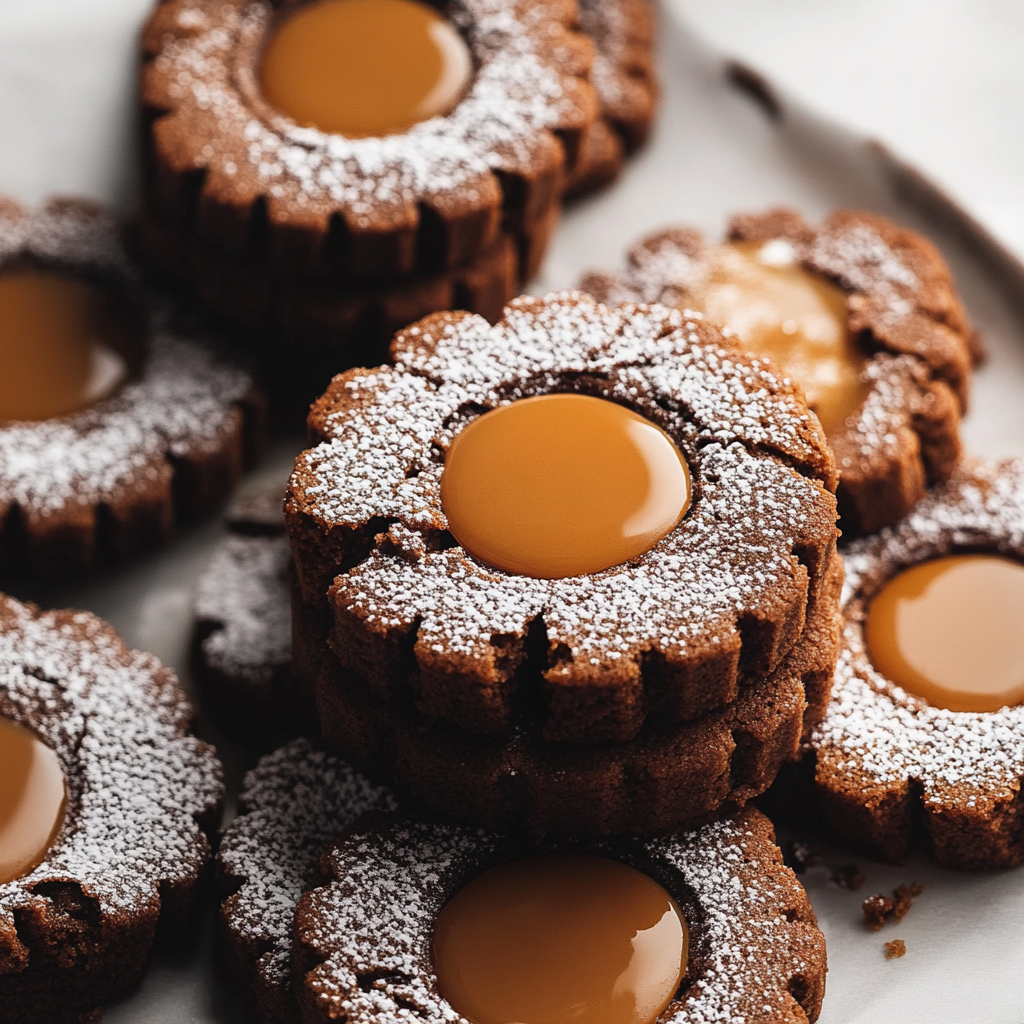 Salted Caramel Chocolate Linzer Cookies