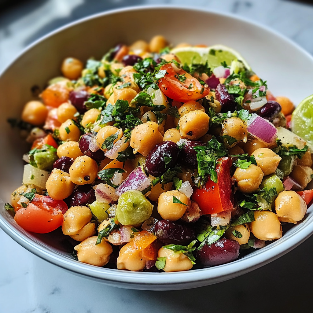 Chickpeas black beans salad