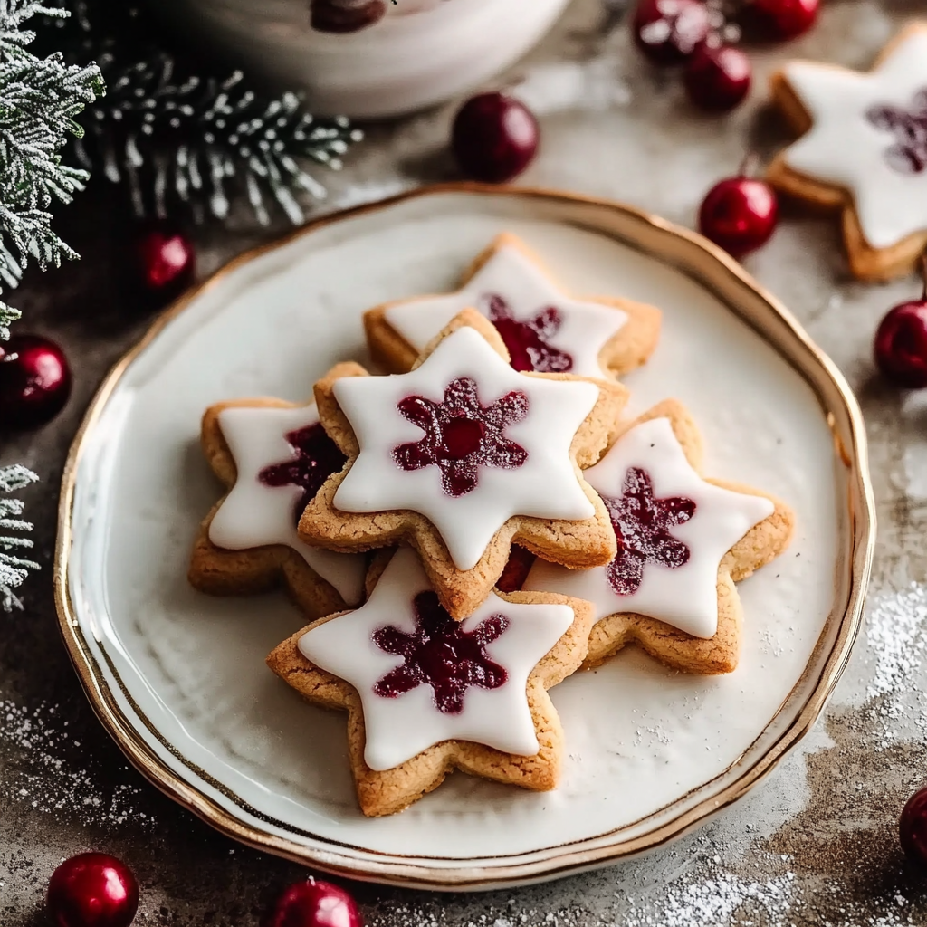 Christmas Cherry Almond Linzer Cookies
