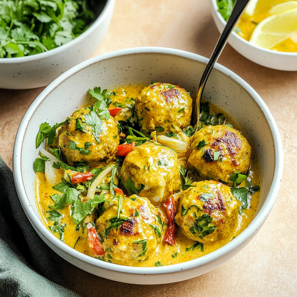 Christmas Festive Jalapeño Coconut Curry Chicken Meatball Bowls
