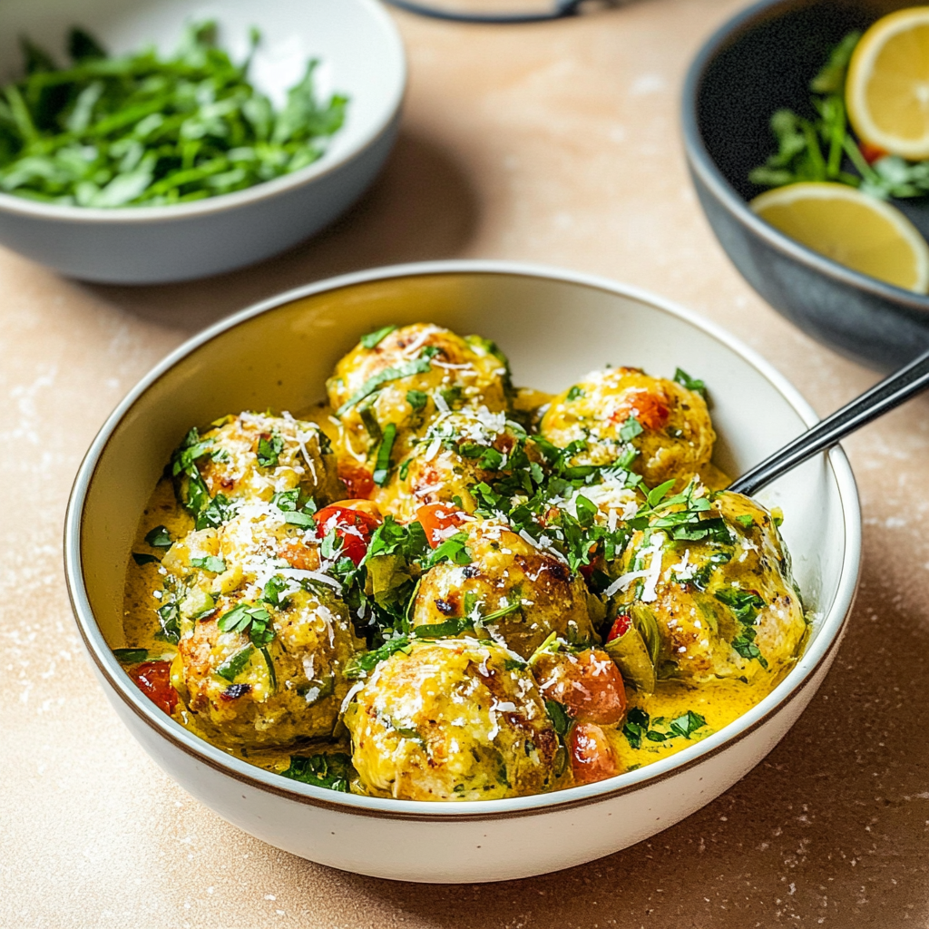 Christmas Festive Jalapeño Coconut Curry Chicken Meatball Bowls