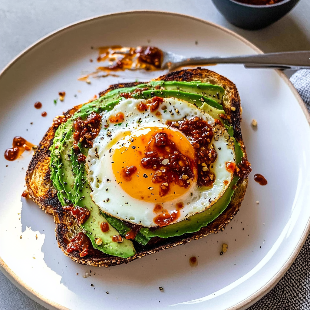 Fried Egg Avocado Toast with Chili Crunch