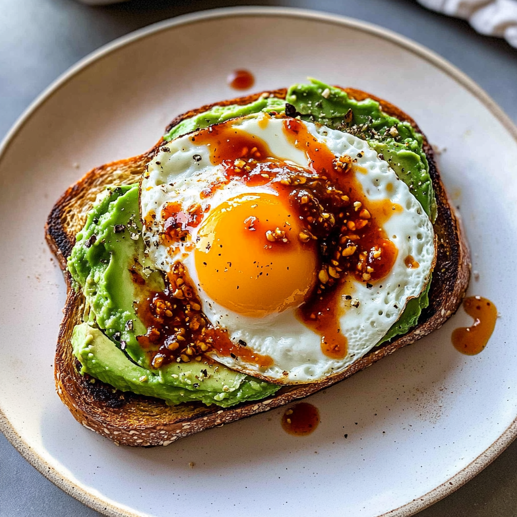 Fried Egg Avocado Toast with Chili Crunch