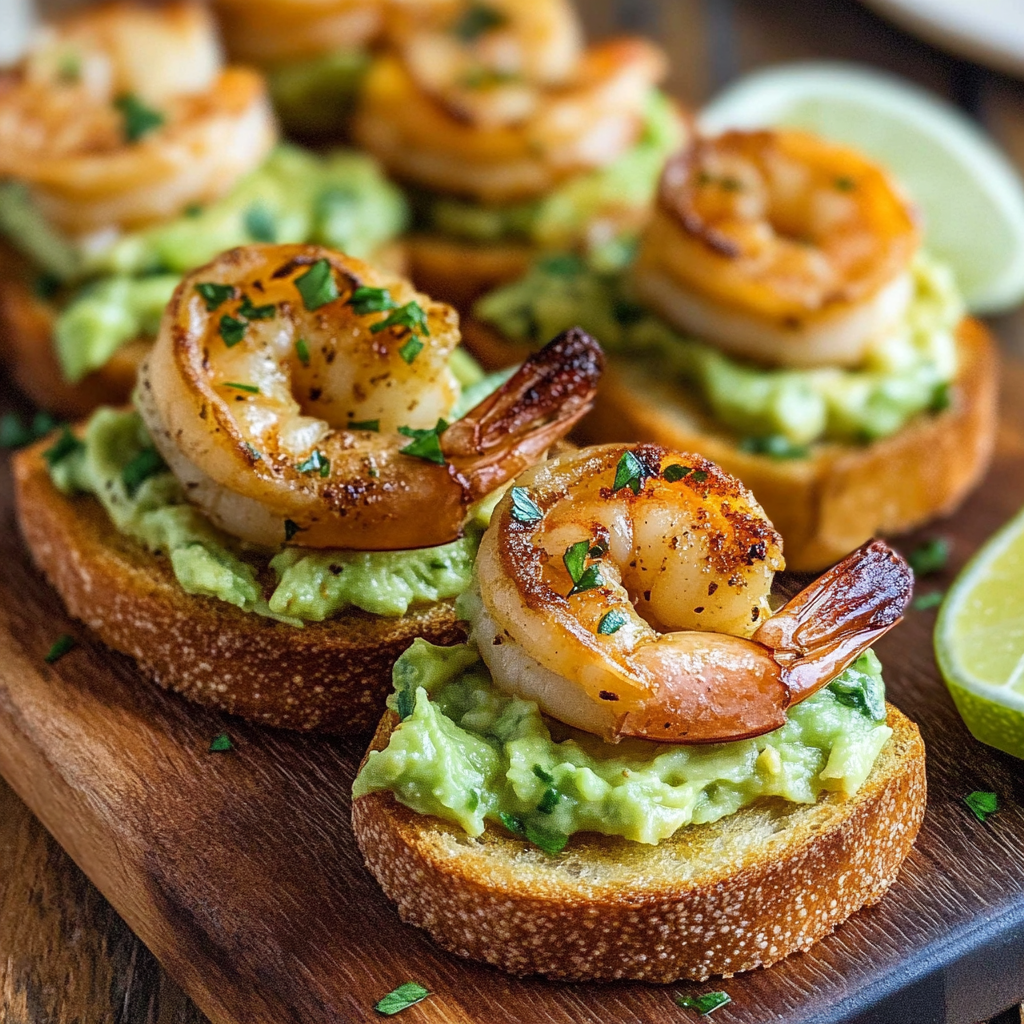 Garlic Shrimp Avocado Crostini