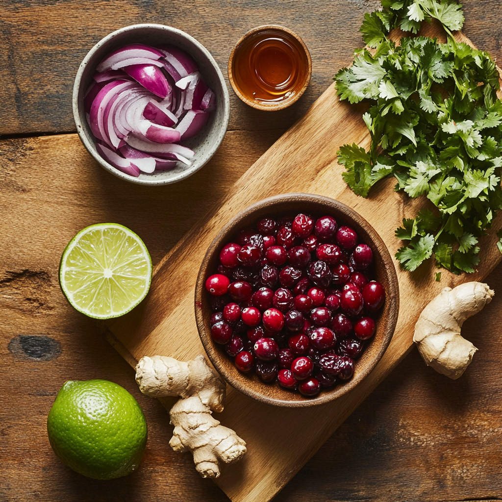 Holiday Gingery Cranberry Salsa ingredients