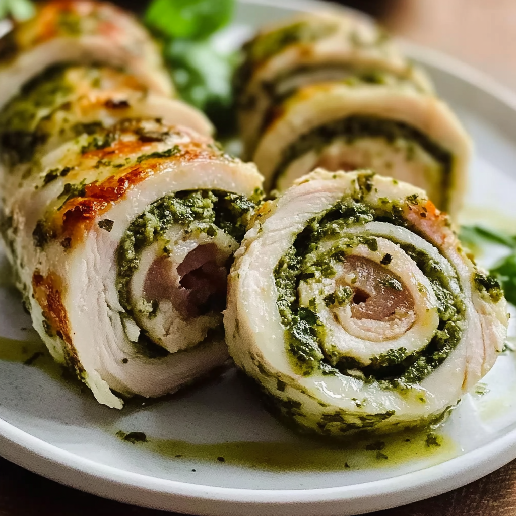Pesto Turkey Pinwheels with Smoked Provolone