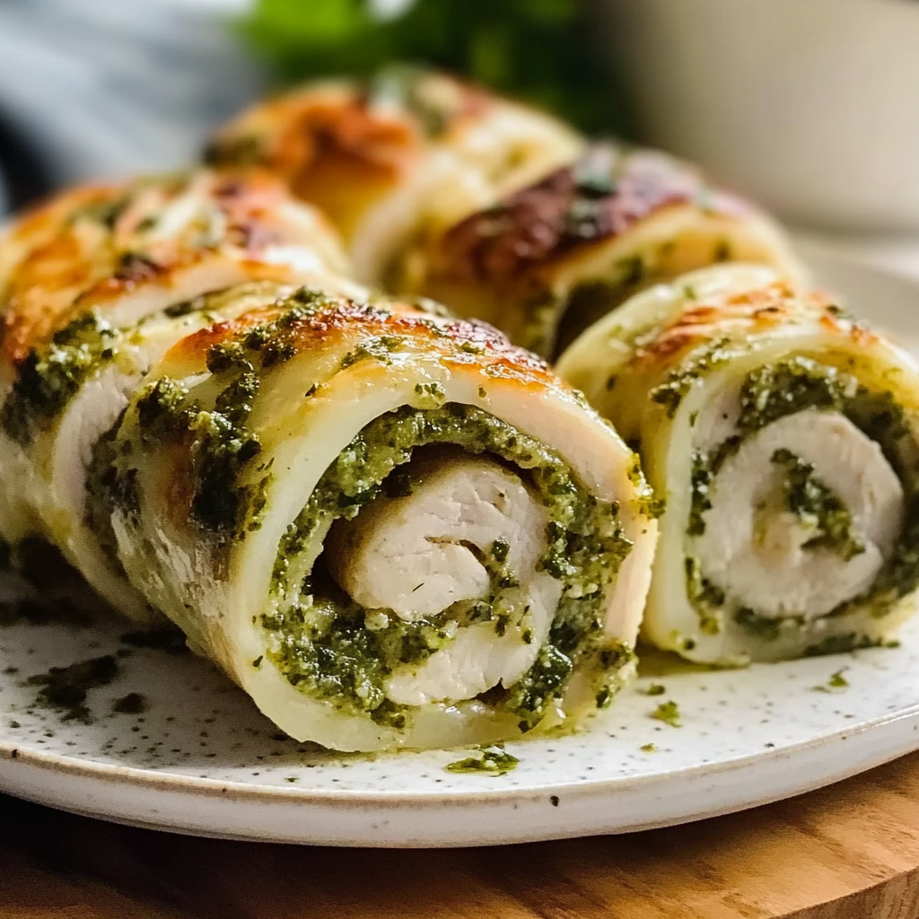 Pesto Turkey Pinwheels with Smoked Provolone