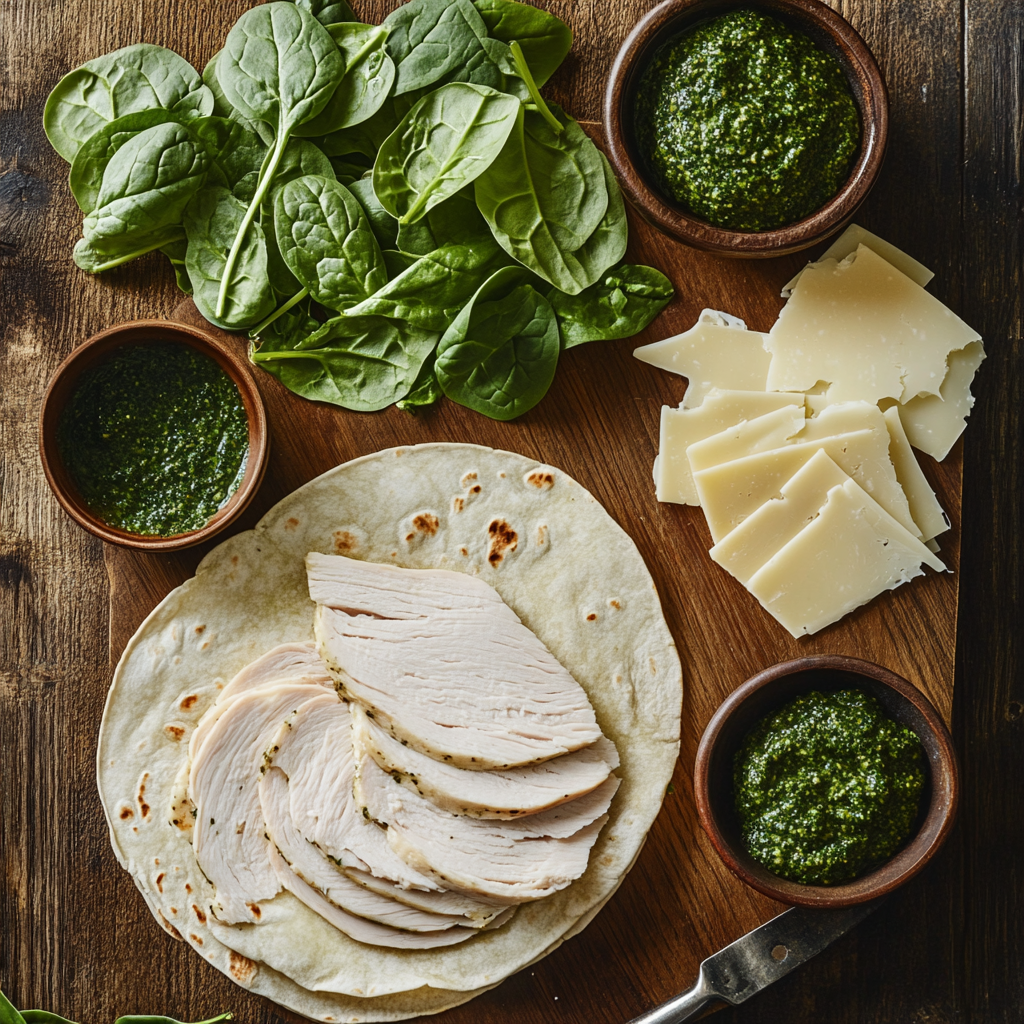 Pesto Turkey Pinwheels with Smoked Provolone ingredients