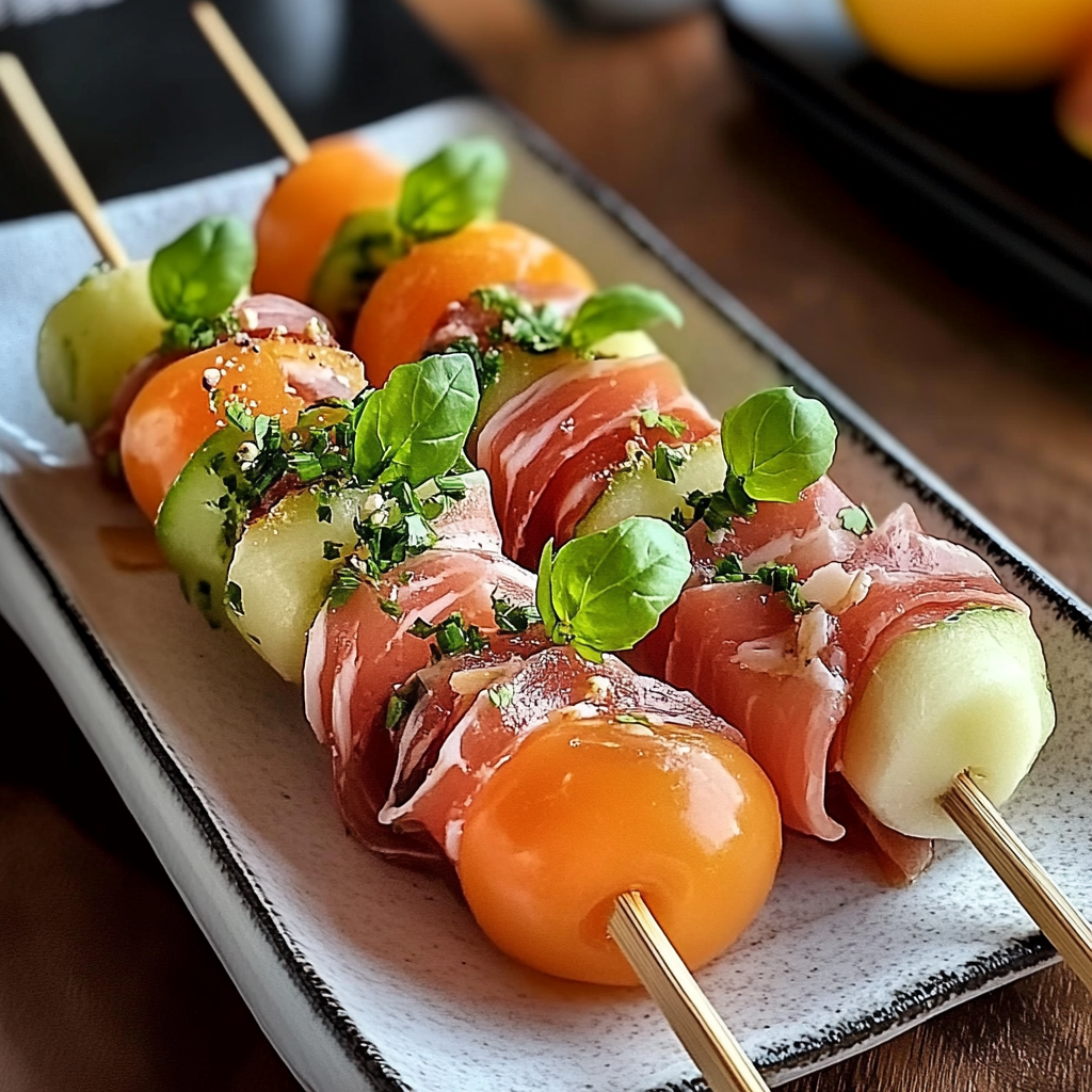 Prosciutto-Wrapped Melon Skewers