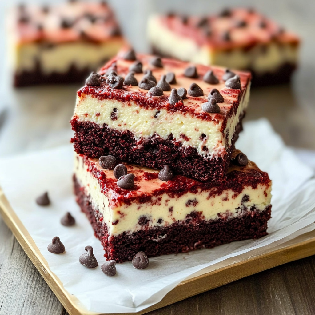 Red Velvet Chocolate Chip Cheesecake Bars
