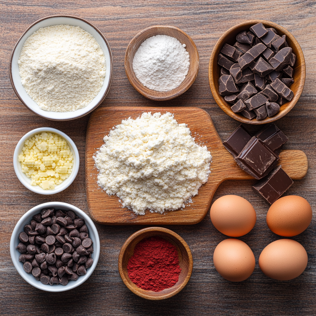 Red Velvet Chocolate Chip Cheesecake Bars ingredients