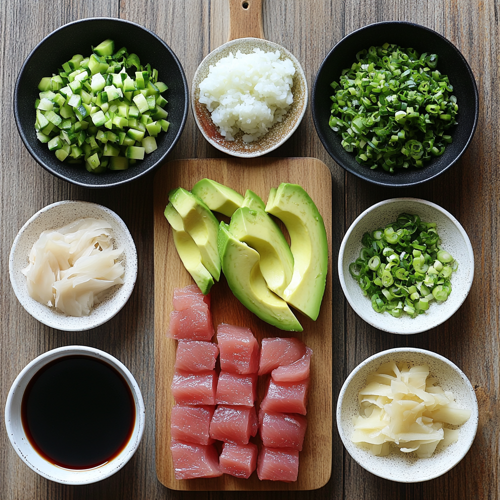 Tuna Avocado Crispy Rice Salad ingredients