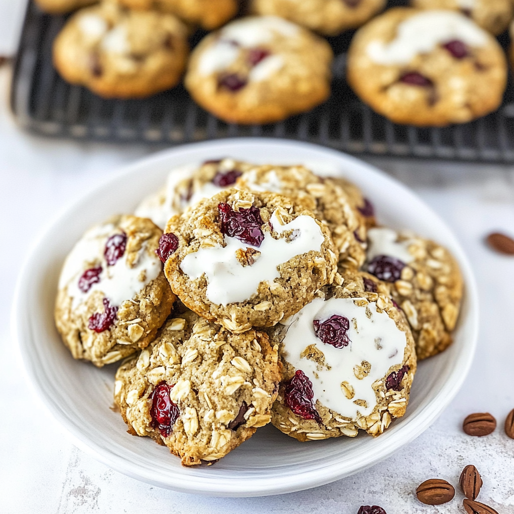 White Chocolate Dipped Cranberry Oatmeal Cookies