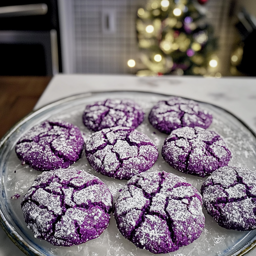 Christmas Ube Crinkle Cookies