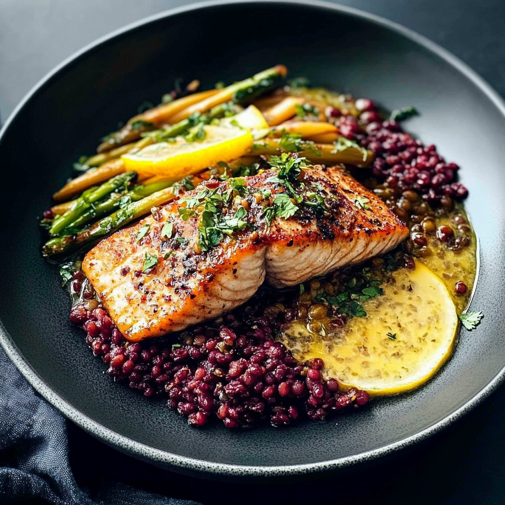 Salmon with Lentils and Lemon Herb Sauce
