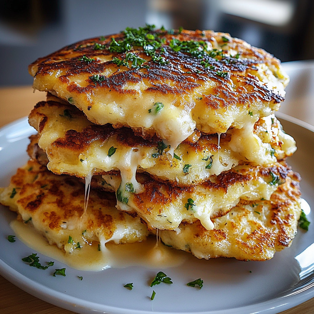 Cheesy Potato Pancakes with Chicken & Mozzarella