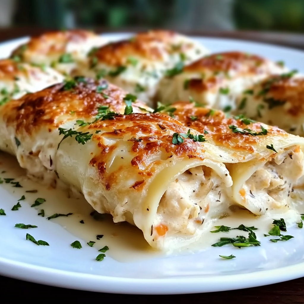 Chicken Alfredo Lasagna Rolls