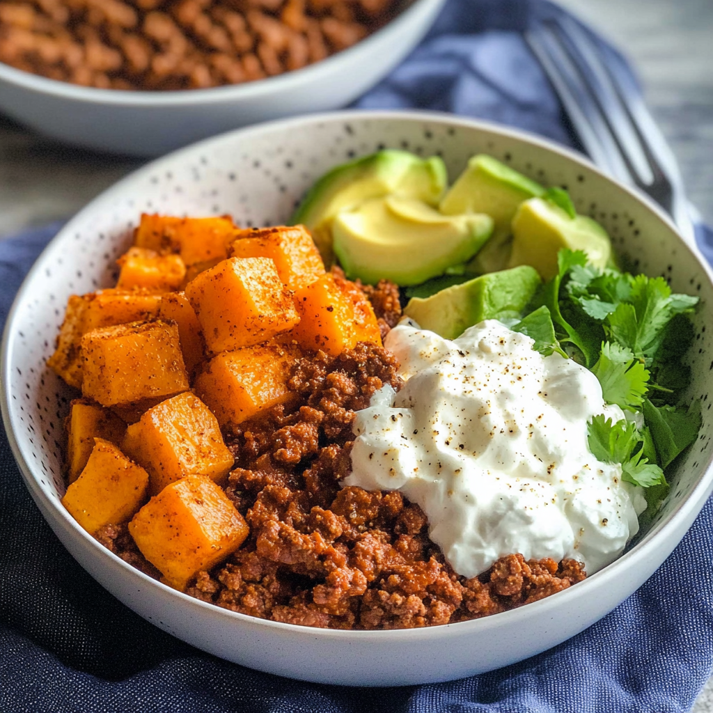 Cottage Cheese Sweet Potato Ground Beef Bowls