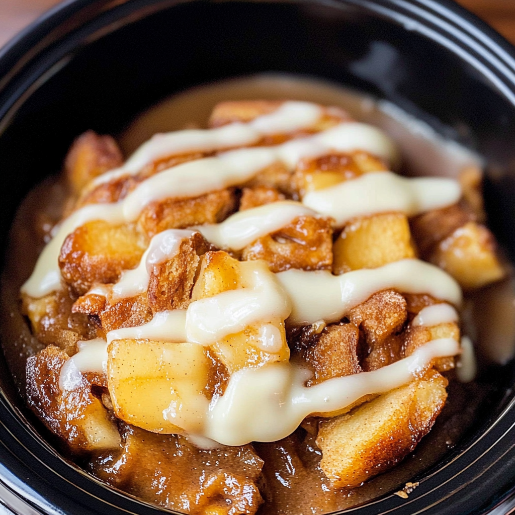 Crockpot Apple Pie Cinnamon Roll Casserole