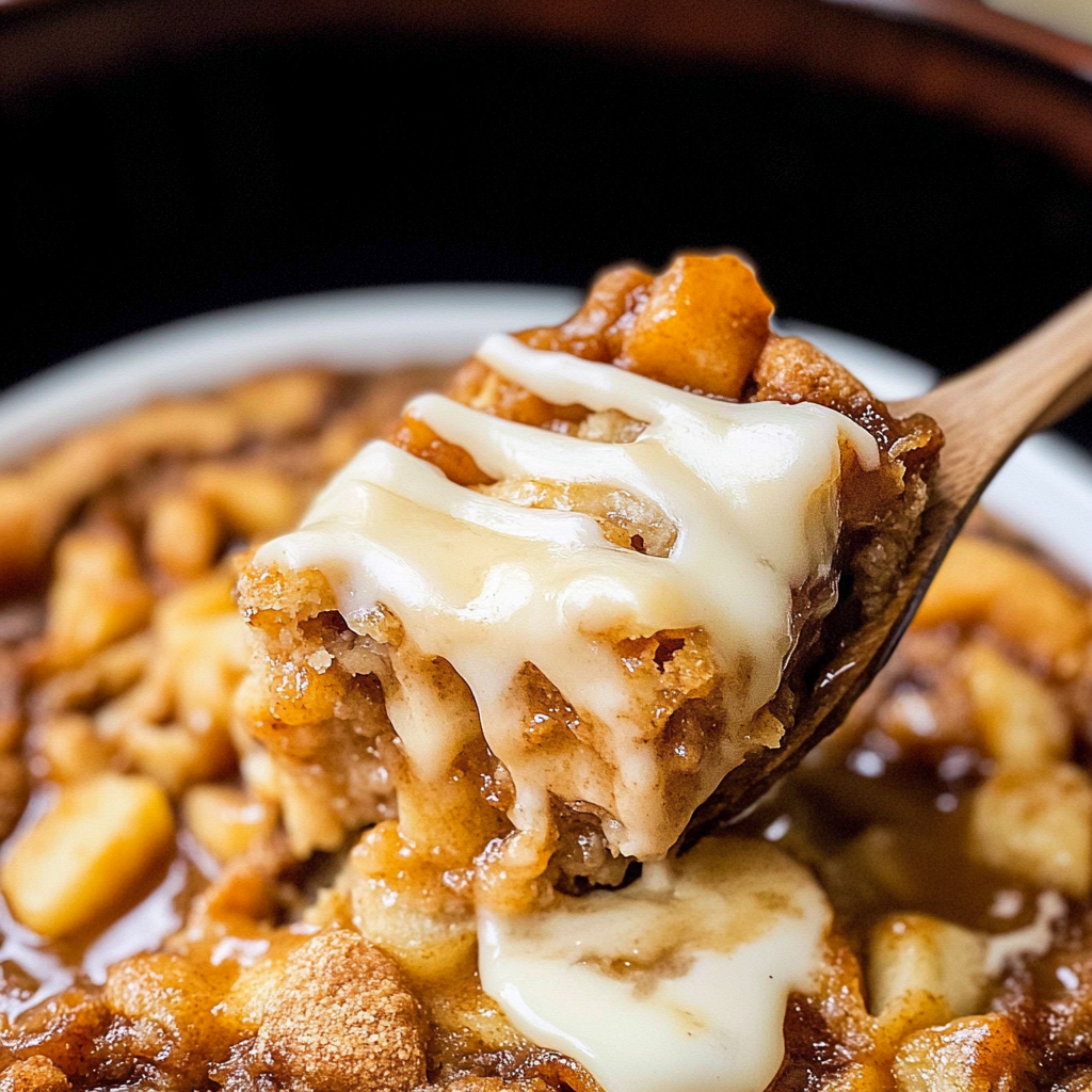 Crockpot Apple Pie Cinnamon Roll Casserole