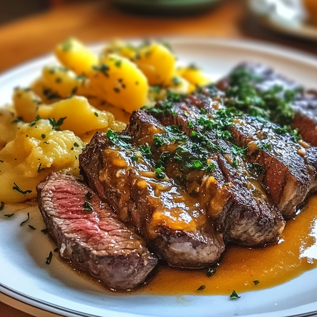 Garlic Butter Steak & Cheddar Potato Bake