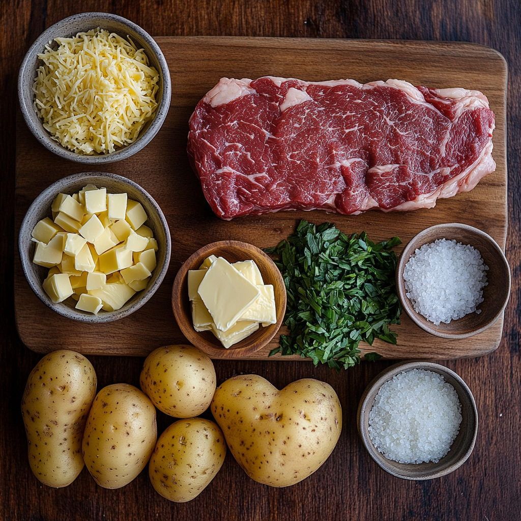 Garlic Butter Steak & Cheddar Potato Bake ingredients