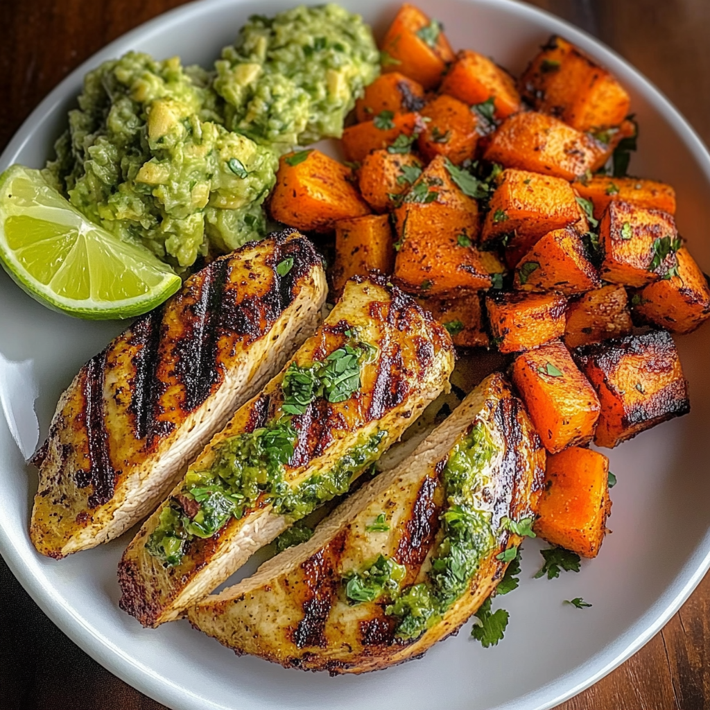 Grilled Herb Chicken Bowl with Sweet Potato Fries & Avocado Salsa