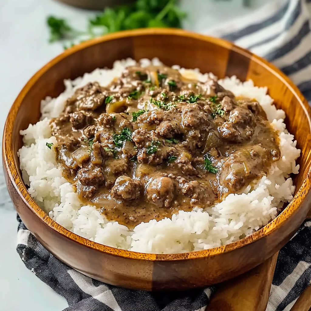 Ground Beef Stroganoff with Rice