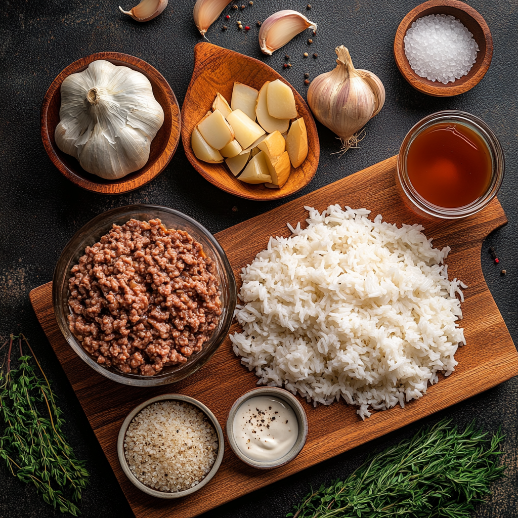 Ground Beef Stroganoff with Rice ingredients