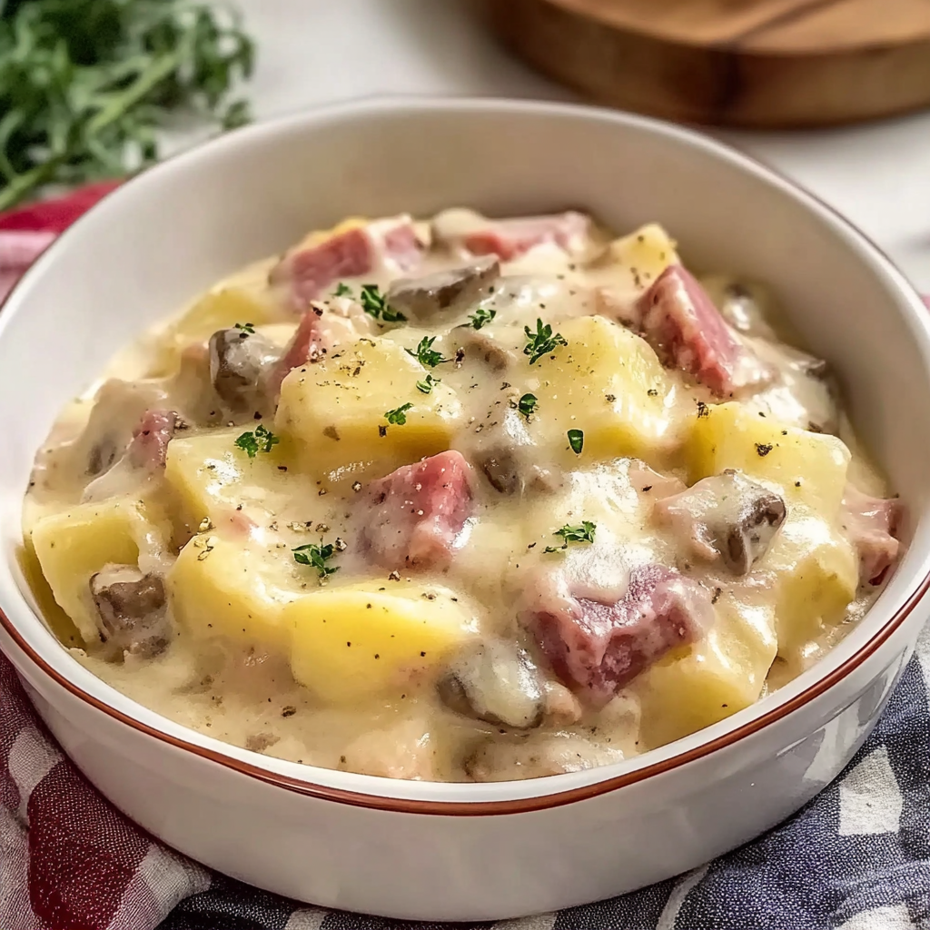 Ham and Potato Casserole with Cream of Mushroom Soup