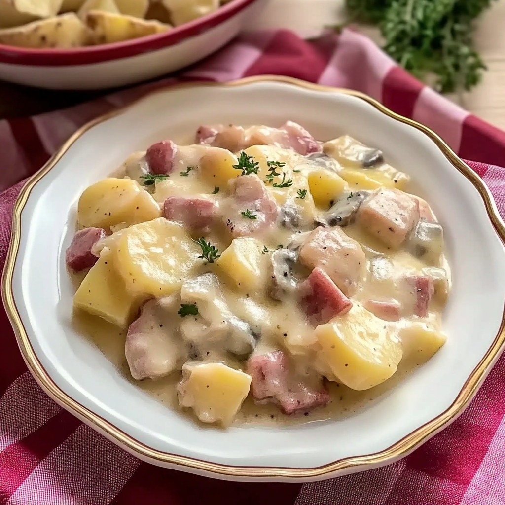 Ham and Potato Casserole with Cream of Mushroom Soup